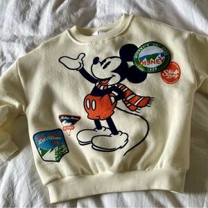 Zara Cream Sweatshirt with Mickey Mouse Graphic and Colorful Patches